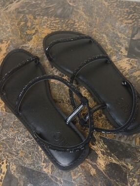 Black Beaded Strappy Women's Sandals